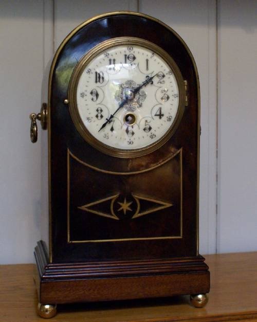 Edwardian Mahogany Brass Inlaid Dome Top Small Bracket Clock C 1900